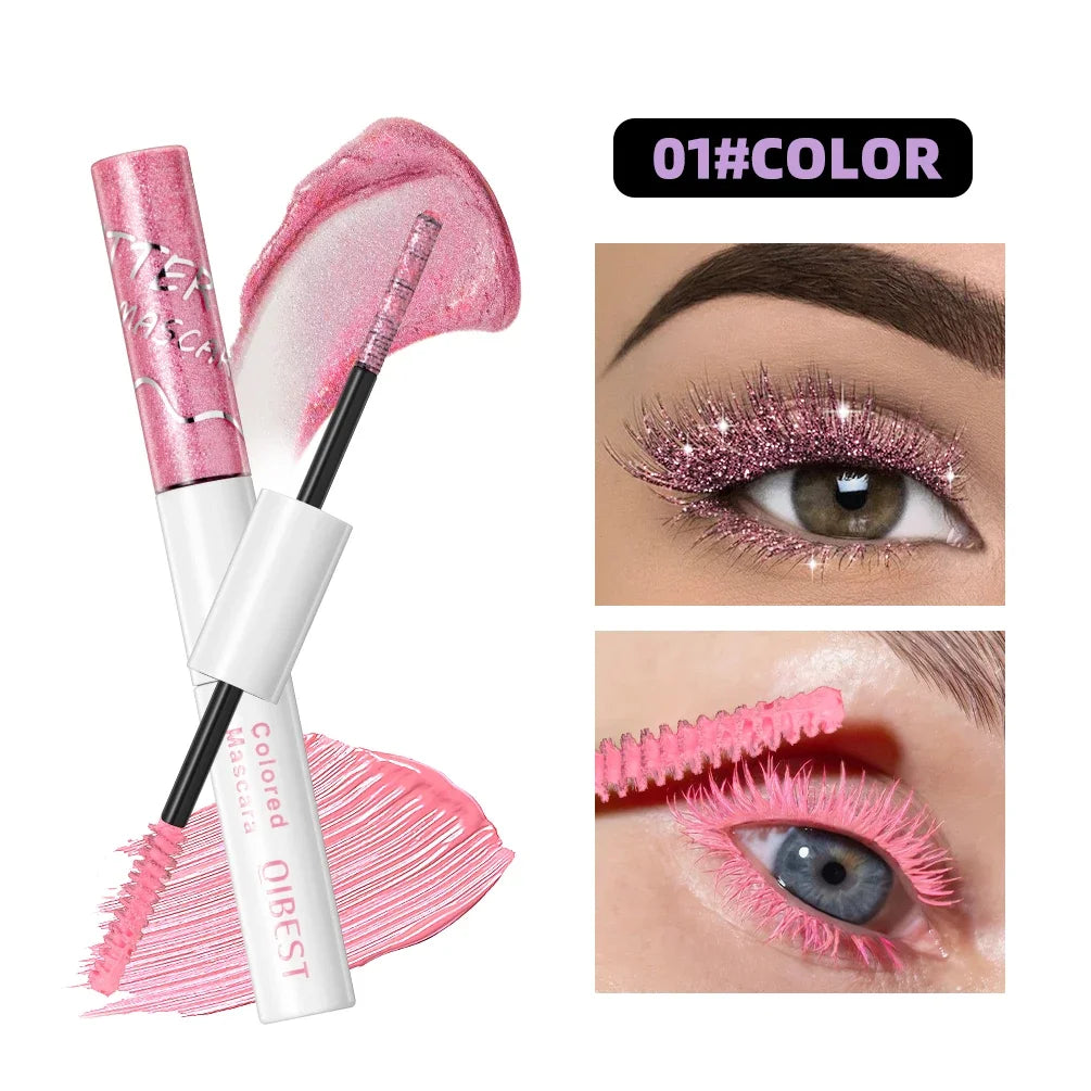 QIBEST Double Ended Colorful Mascara Eyelashes Extension Thick Curling Quick Dry Long Lasting Blue Purple White Glitter Mascara Peaceful Pleasures Health and Wellness 01