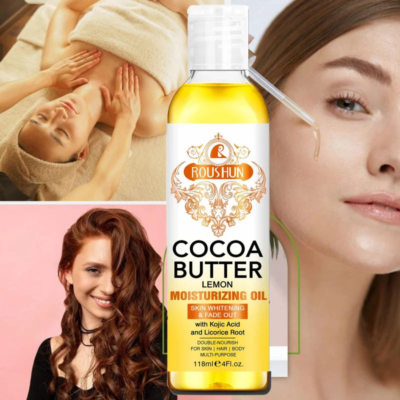 118ML Cocoa Butter Body Oil Skin Care Oil Moisturizes and Nourishes Skin Large Capacity Full Body Essential Oil Peaceful Pleasures Health and Wellness