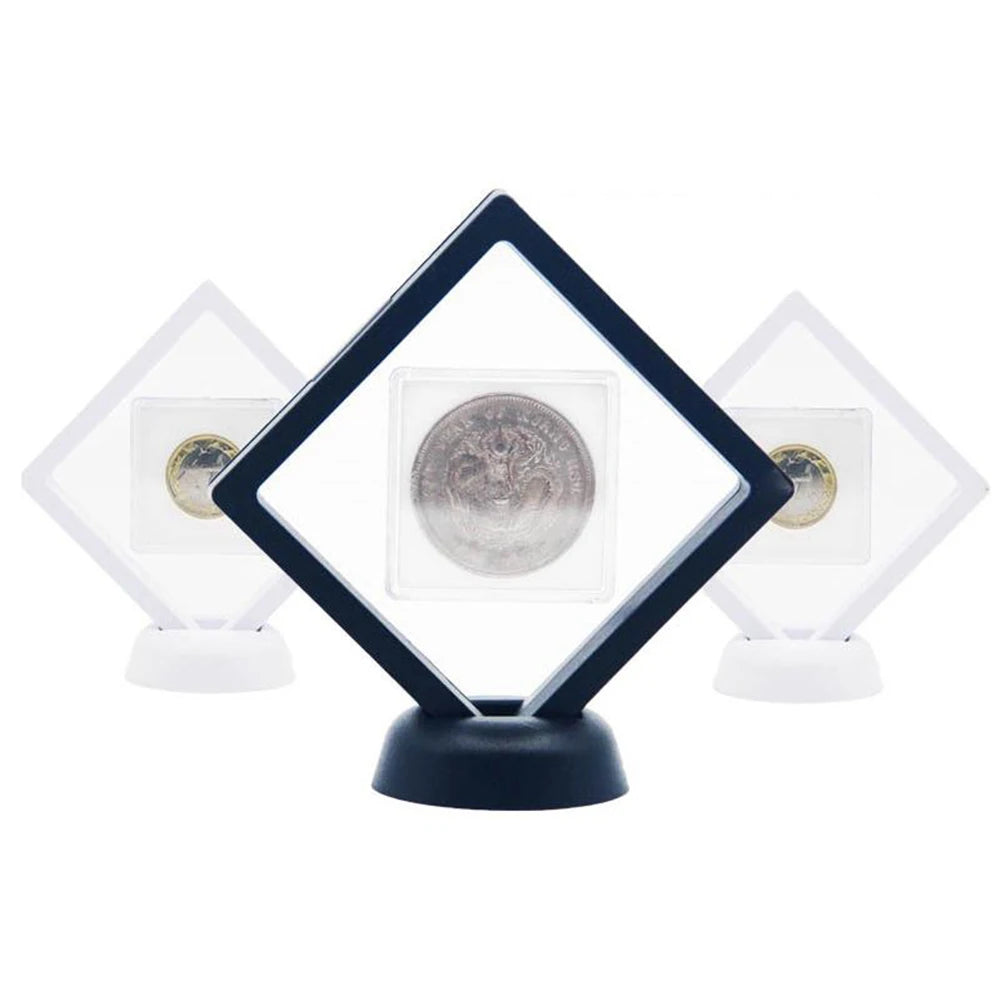 5 3D Floating Picture Frame Stand Box Clear Jewelry Ring Coin Display