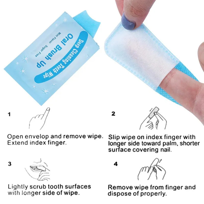 100/200pcs Deep Cleaning Mint Teeth Whitening Finger Wipes - Fresh Breath Oral Care Wipes Peaceful Pleasures Health and Wellness