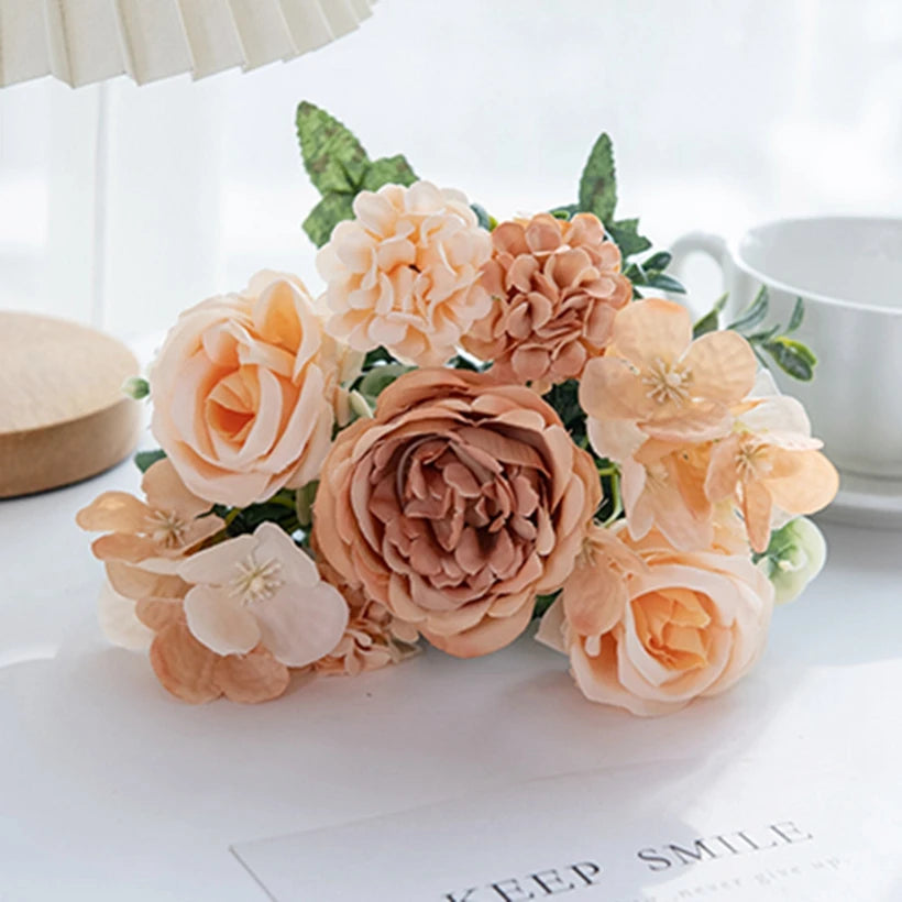 Silk Peony Rose Hydrangea Artificial Flower Bouquet | Wedding Decor
