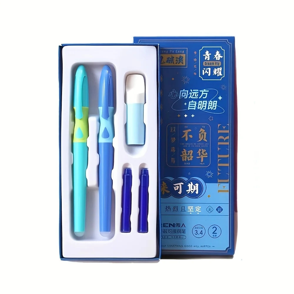 1 Set of Blue Fountain Pens, Heat-Sensitive Erasable Pens for Elementary School Students, Gift Box, Gift, Prize, Reward, Ideal Gift for Practicing Calligraphy and Writing, Smooth Writing, Comfortable Grip Peaceful Pleasures Health and Wellness