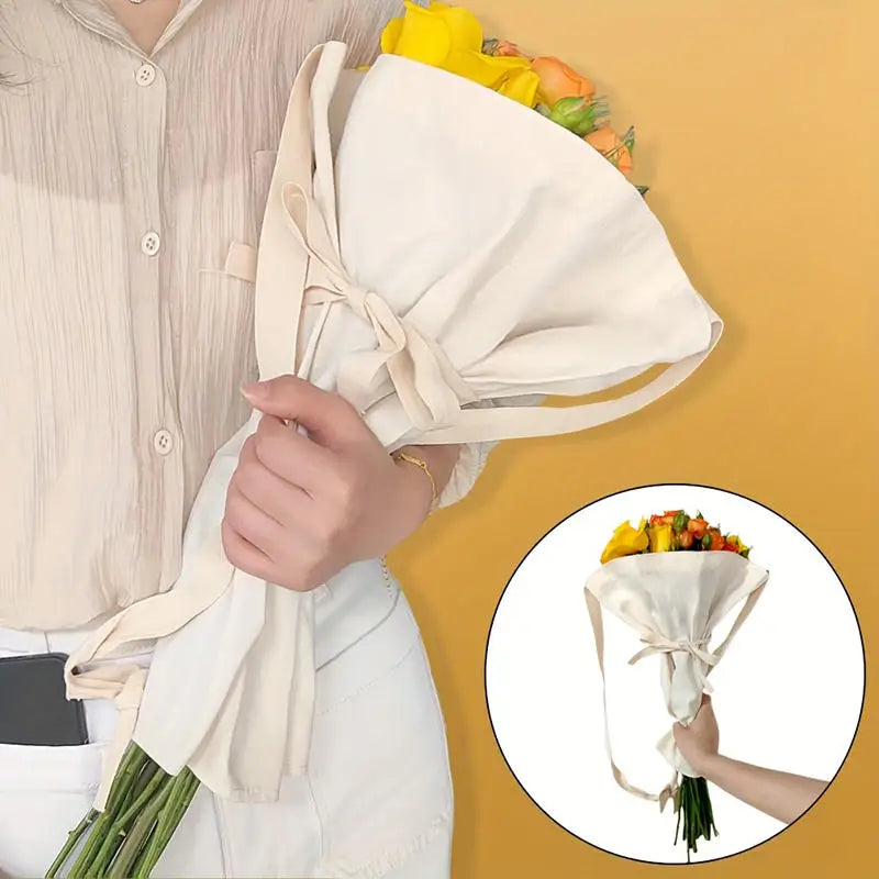 Canvas Bouquet Carry Bags Drawstring Floral Wrapping Pouch Hand Crossbody Flower Gift Bag Party Wedding Floral Packaging Sack Peaceful Pleasures Health and Wellness