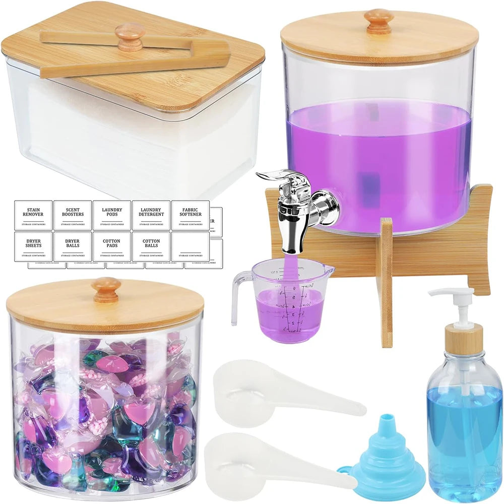 Clear Acrylic Laundry Pod Storage Container with Labels – Detergent Dispenser & Laundry Powder Storage Box