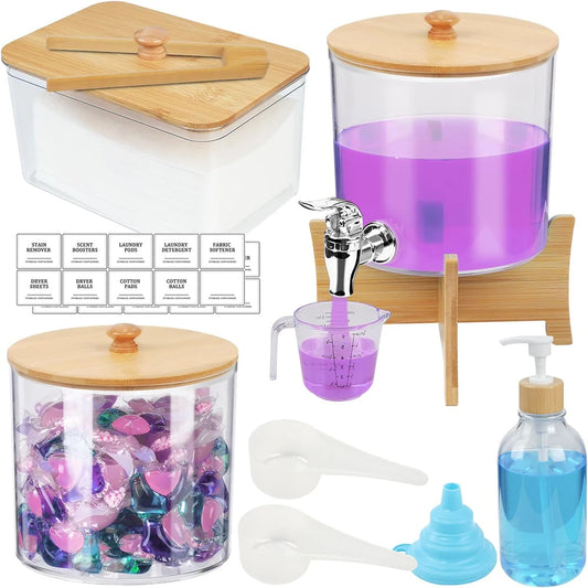 Clear Acrylic Laundry Pod Storage Container with Labels – Detergent Dispenser & Laundry Powder Storage Box Peaceful Pleasures Health and Wellness 4pcs