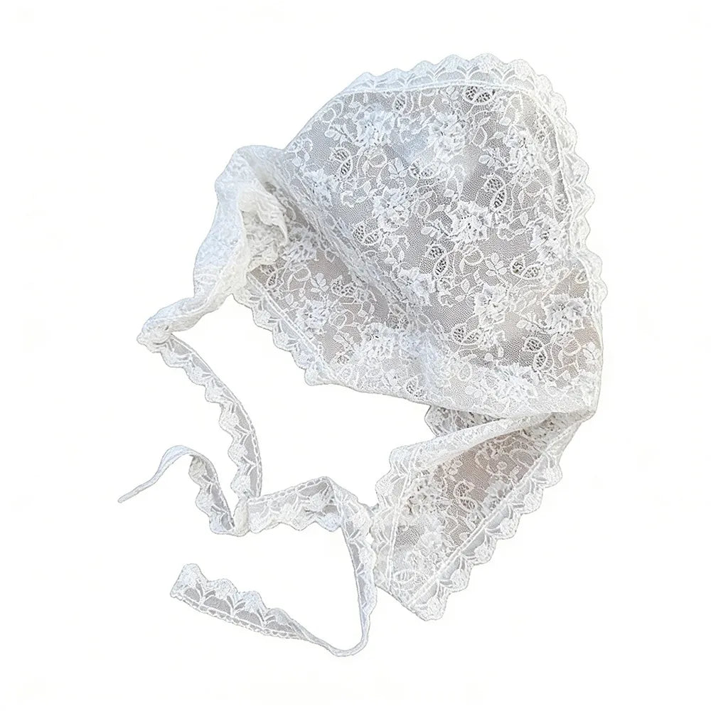 Vintage Lace Flower Hair Scarf – Boho Bandana for Women