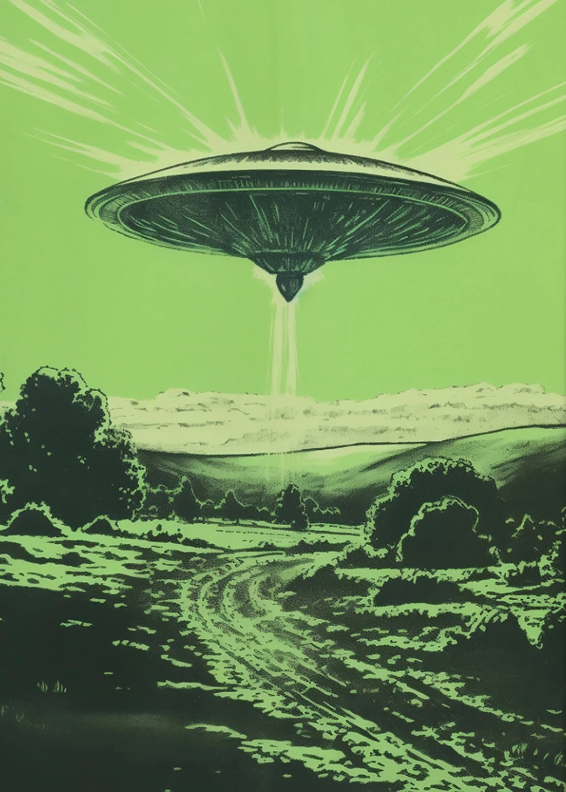 UFO Alien Cow Abduction Canvas Print | Retro Sci-Fi Wall Art