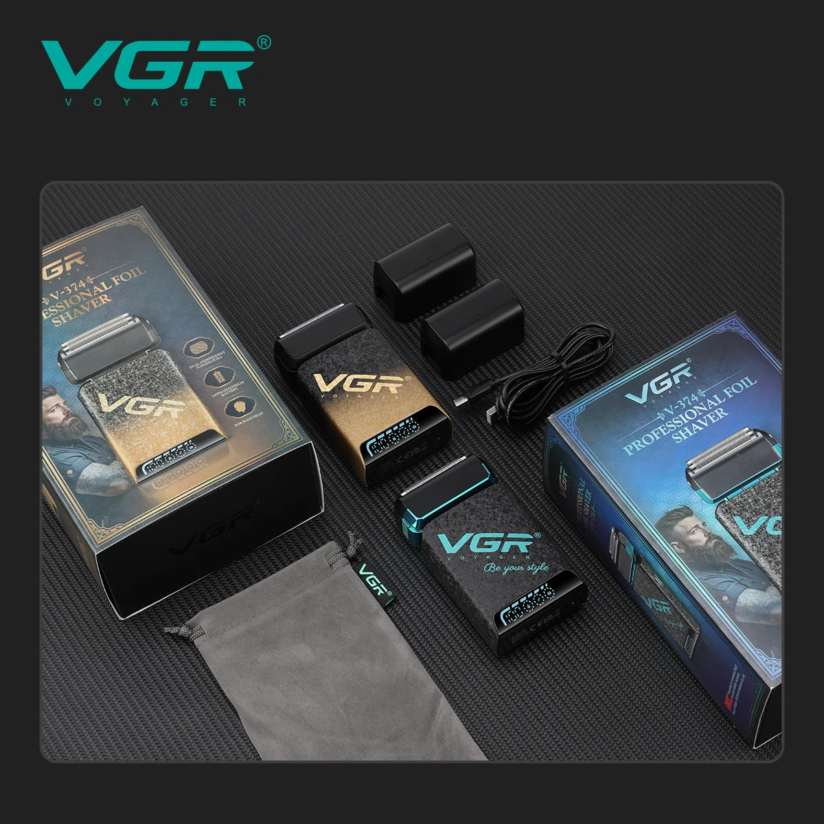 VGR new reciprocating men's shaver gradient color ice crack body high-end shaver intelligent digital hair whitening device V-374 Peaceful Pleasures Health and Wellness