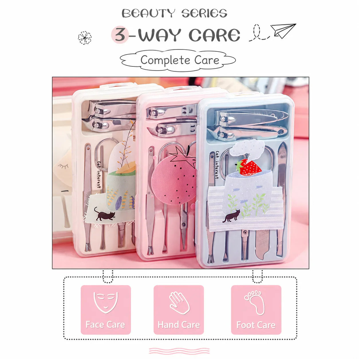 7-Piece Cute Cartoon Manicure Kit – Stainless Steel Nail Care Set