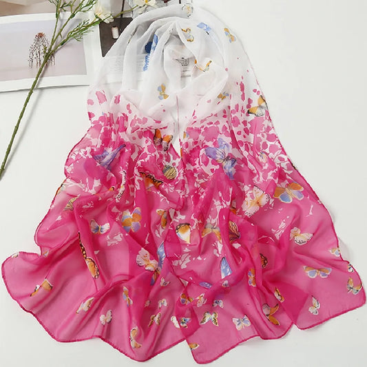 Women's Chiffon Floral Scarf – Gradient Long Wrap Shawl 160×50cm Chiffon Scarf Shawl Oasis Select