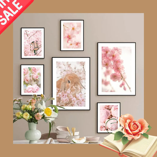 Pink Floral Nordic Canvas Wall Art Print | Cherry Blossom Décor Floral Canvas Print Peaceful Pleasures Health and Wellness