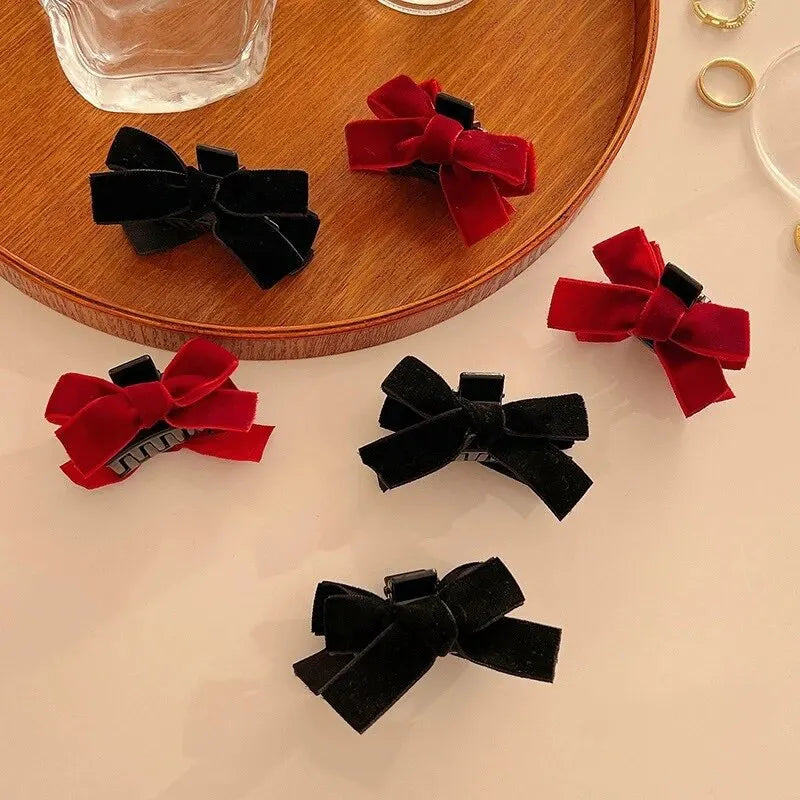 2pcs Black Bow Small Grab Clip Women's Autumn And Winter Vintage Velvet Bangle Clip Hair Clip Style Princess Hair Clip Headwear Peaceful Pleasures Health and Wellness