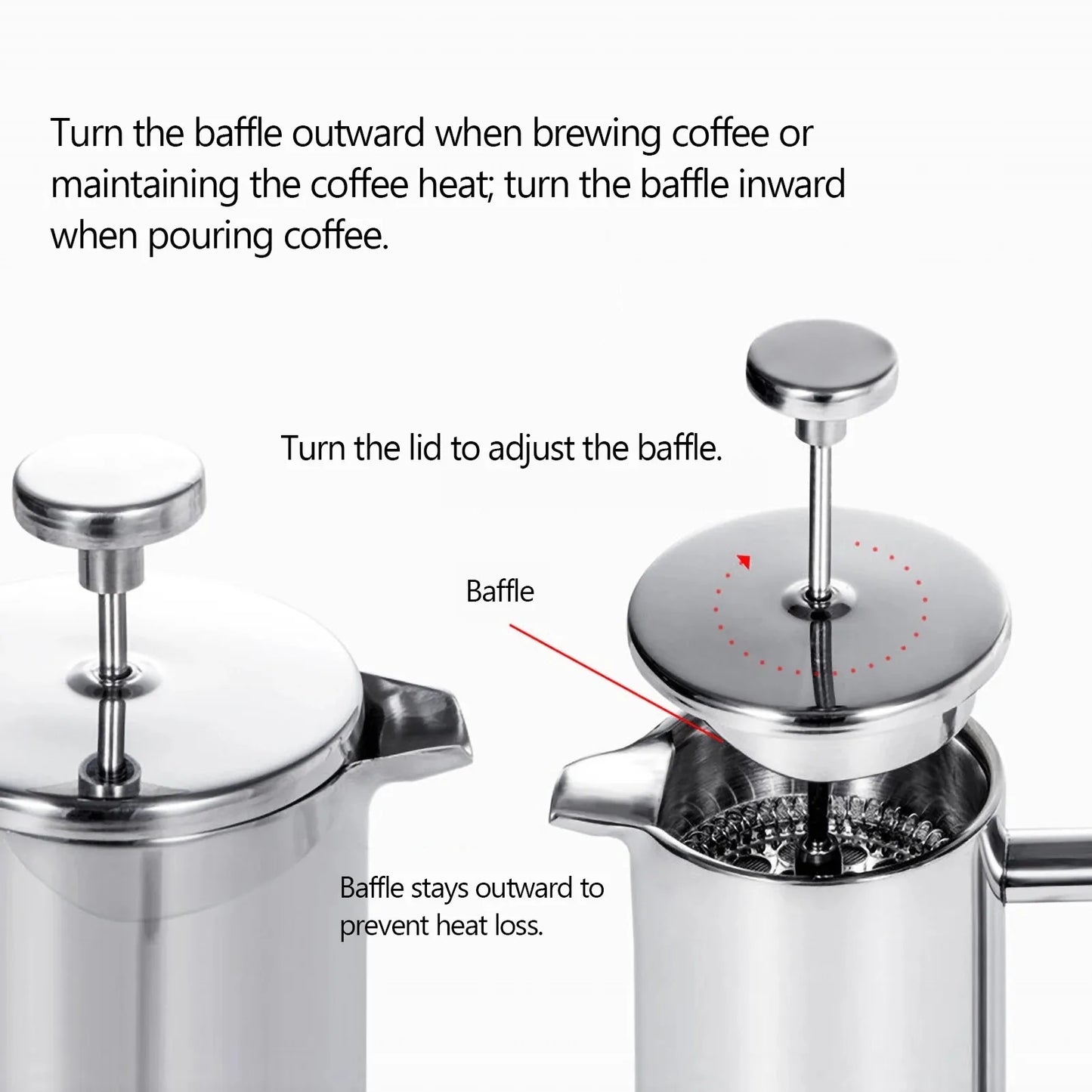 350ml/800ml/1000ml Coffee Maker Pot French Press Coffee Maker Stainless Steel Double Walled Insulated Coffee Maker Pot Peaceful Pleasures Health and Wellness