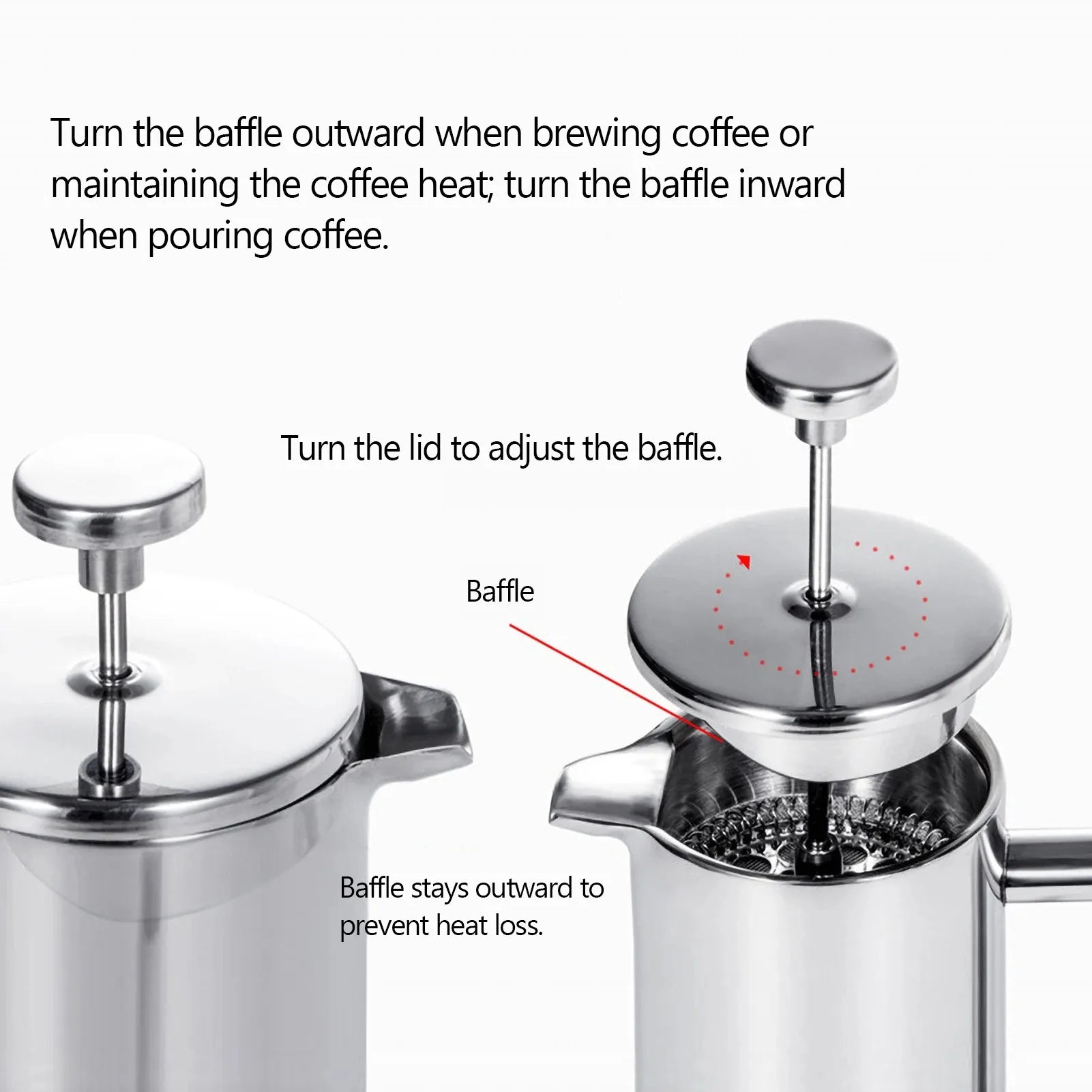 350ml/800ml/1000ml Coffee Maker Pot French Press Coffee Maker Stainless Steel Double Walled Insulated Coffee Maker Pot Peaceful Pleasures Health and Wellness