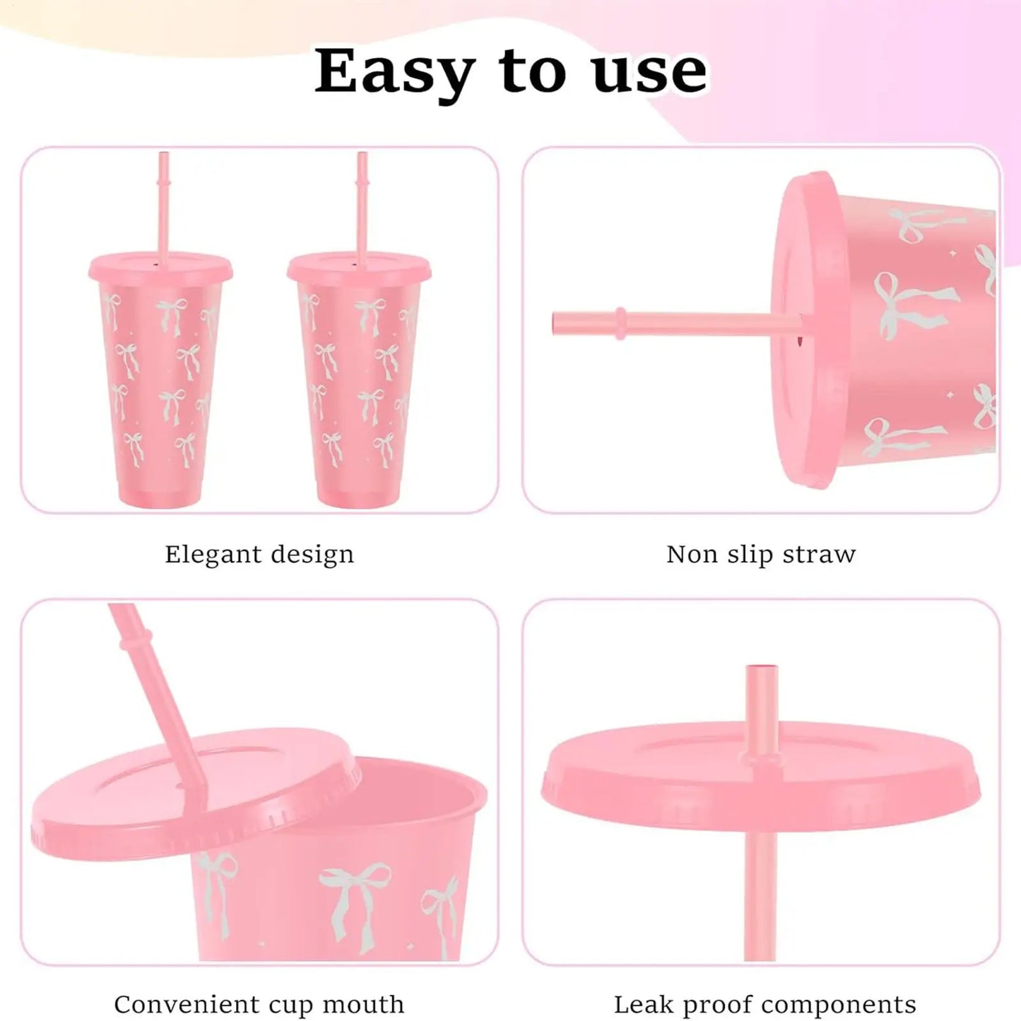 12-Pack Reusable Bow Tumbler Cups with Straw & Lid | 24oz