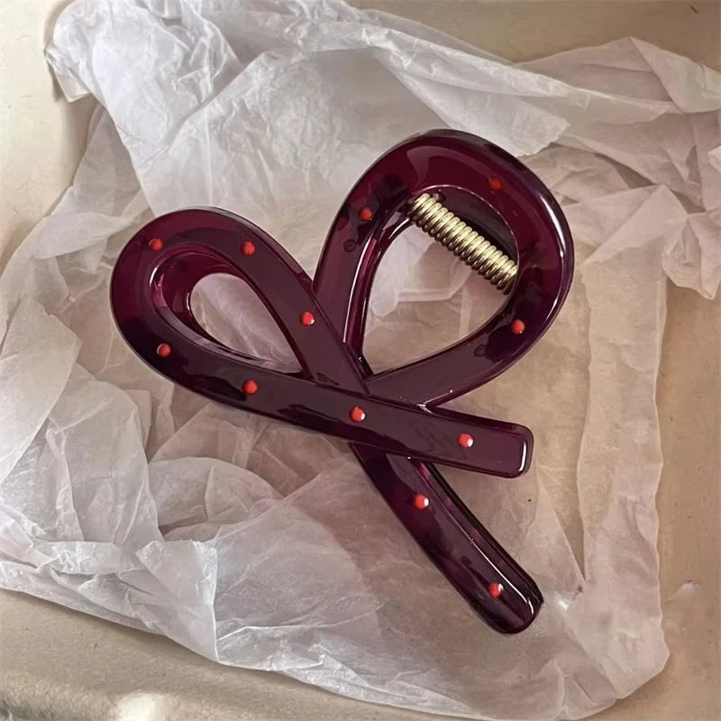 1 Women Vintage Red Polka Dot Ribbon Bow Shark Clip Hairpin Hair Claw