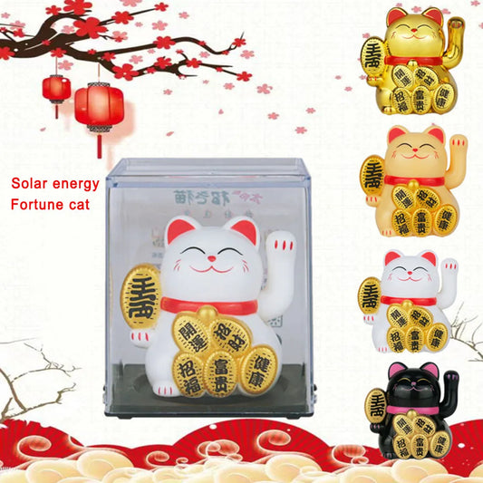Solar Powered Maneki Neko Lucky Cat Home Office Car Decoration Peaceful Pleasures Health and Wellness