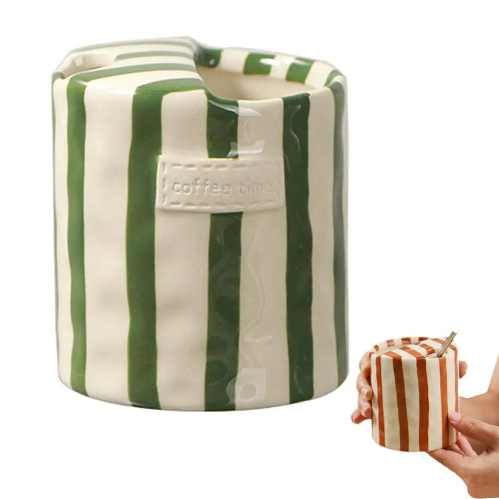 Striped Ceramic Coffee Cup | Modern Design for Home Peaceful Pleasures Health and Wellness 301-400ml Green