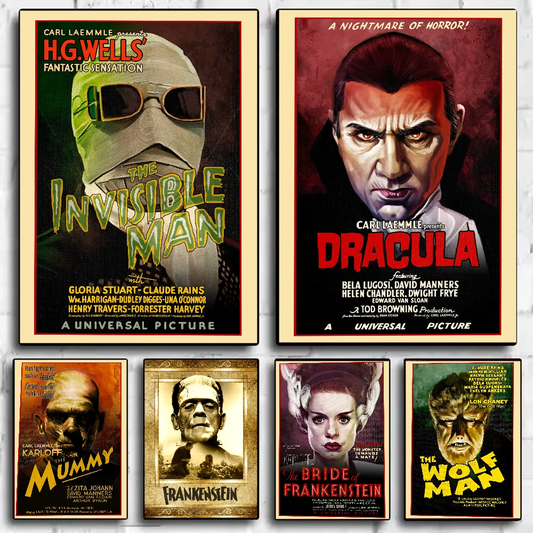 Vintage Universal Monsters Horror Movie Poster | Waterproof PVC Movie Wall Poster Peaceful Pleasures Health and Wellness