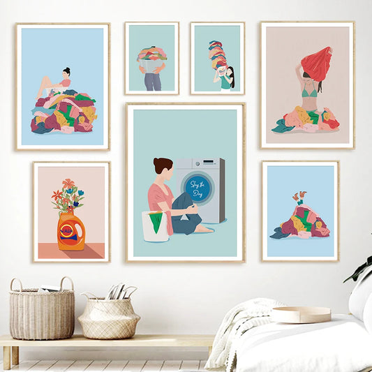 Pastel Nordic Canvas Wall Art | Laundry Room Flower Poster Canvas Wall Art Peaceful Pleasures Health and Wellness