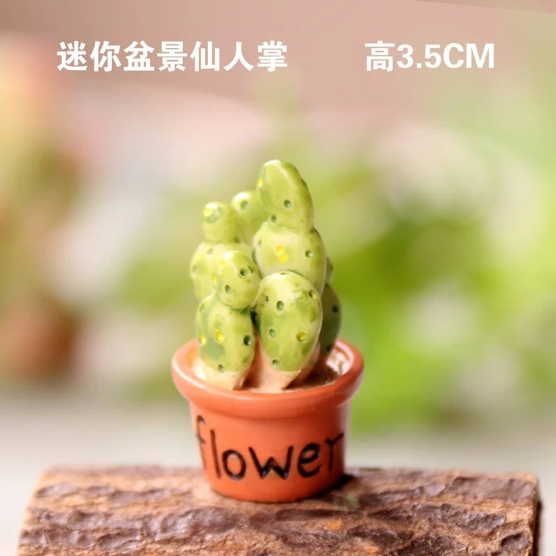 Kawaii Mini Resin Cactus Figurine | DIY Dollhouse Décor