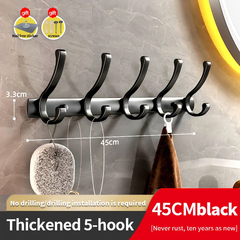 YUNJIEYA 6-Hook Aluminum Wall Rack | Bathroom & Kitchen Hooks