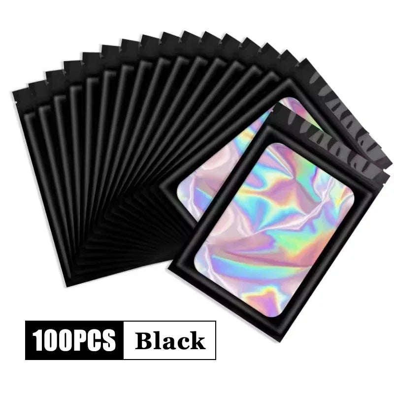 500 Pcs Holographic Ziplock Bags – Laser Iridescent Jewelry Storage