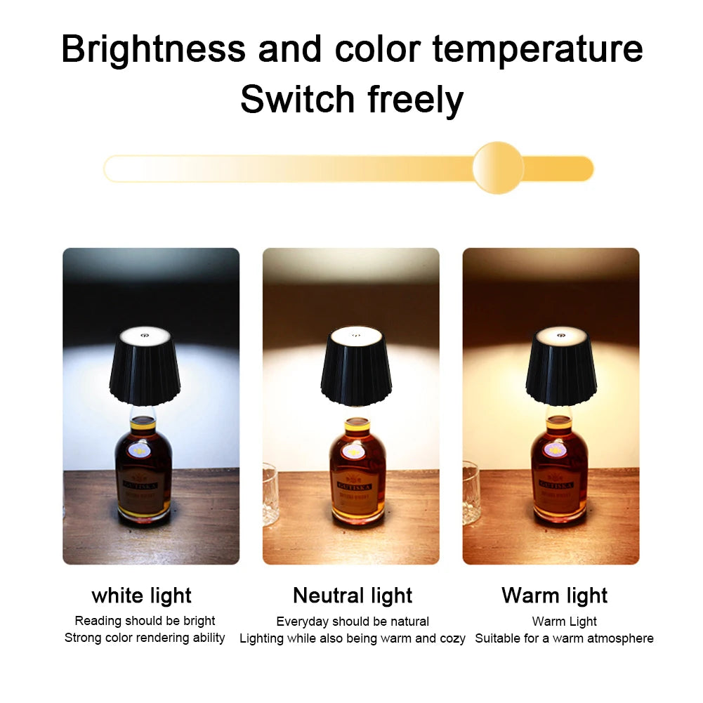 Wireless LED Desk Lamp Creative Wine Bottle Lamp Detachable Portable Charging Touch Atmosphere Decorative Lamp for Bedside Hote Peaceful Pleasures Health and Wellness