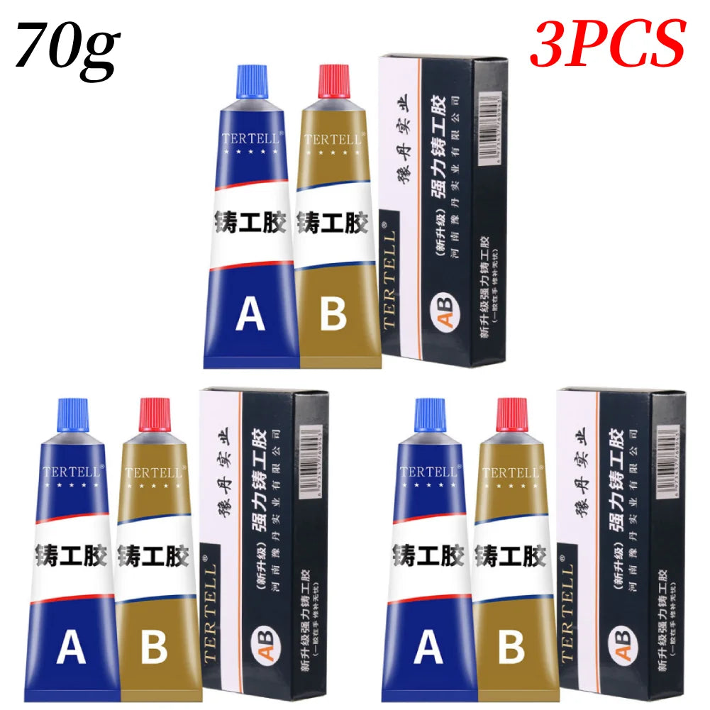 Cold Welding Glue Metal Repair Glue Heat-resistant AB Sealant High-strength Magic Plastic Repair Casting Adhesive Epoxy Resin Peaceful Pleasures Health and Wellness 70g 3PCS