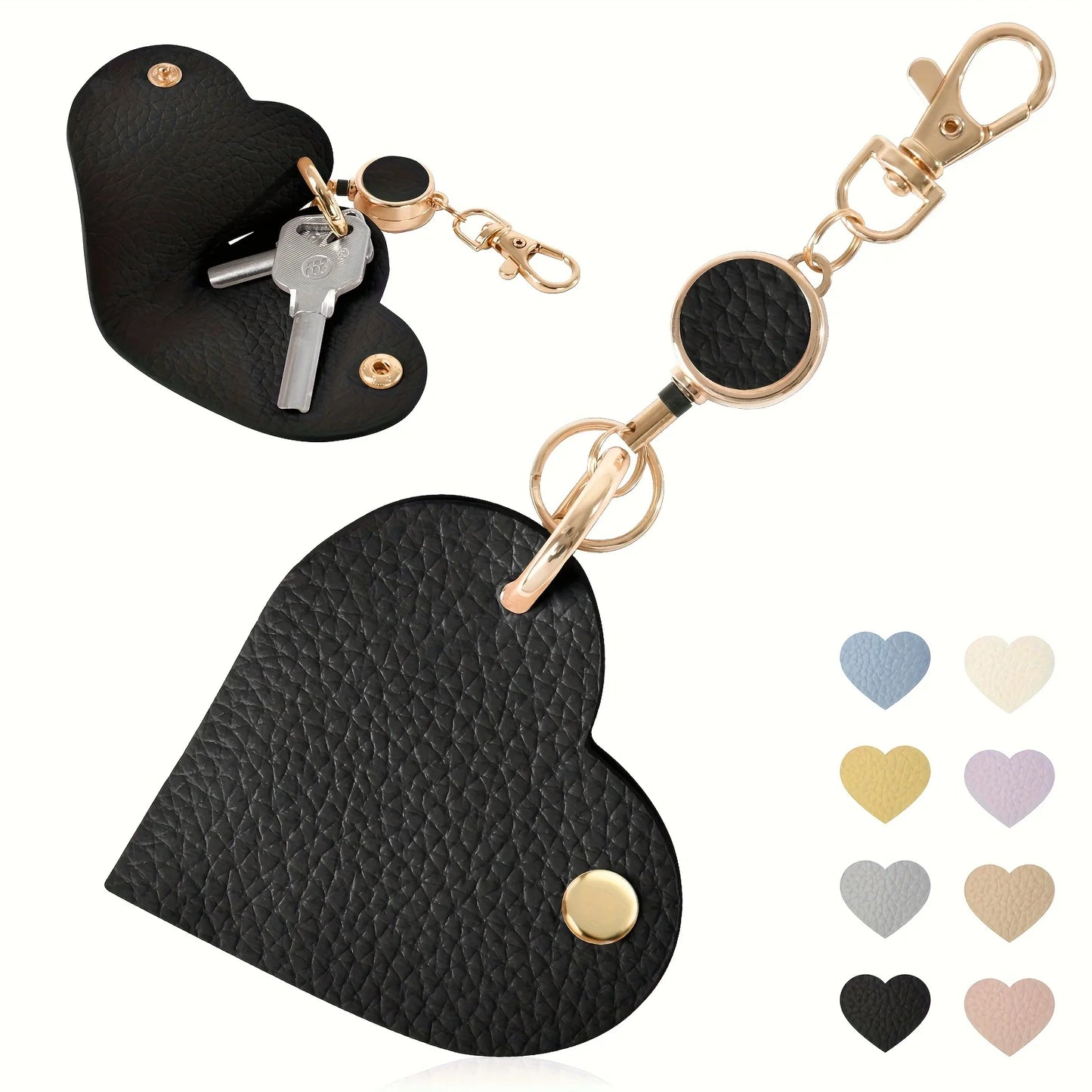 Heart-Shaped Leather Key Bag | Retractable Pull Tab Organizer