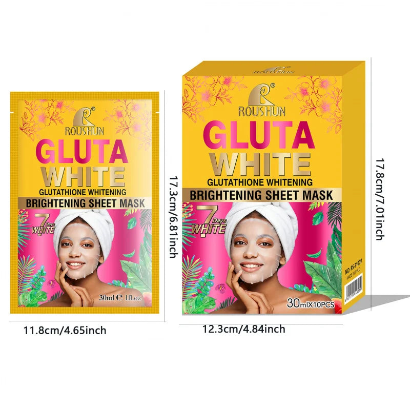 Gluta White Facial Mask Facial Care Moisturizing and Tender Skin Easy to Absorb Daily Skincare 10 Pieces / Box Peaceful Pleasures Health and Wellness