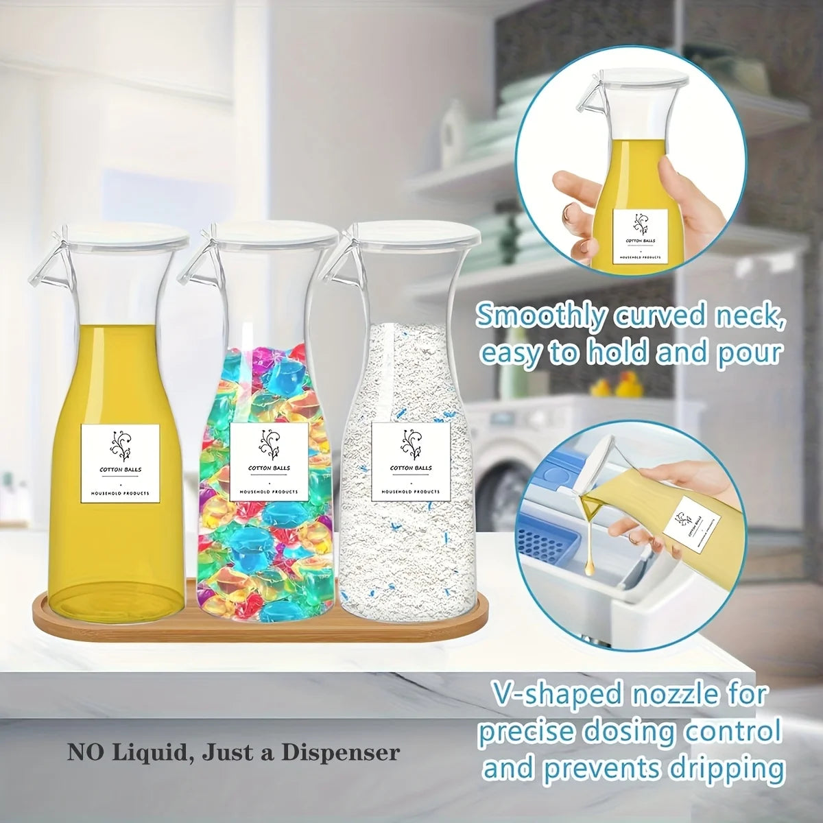 Laundry Detergent Dispenser with Label – 2 or 3 Pack Plastic Fabric Softener & Liquid Soap Dispenser for Laundry Room