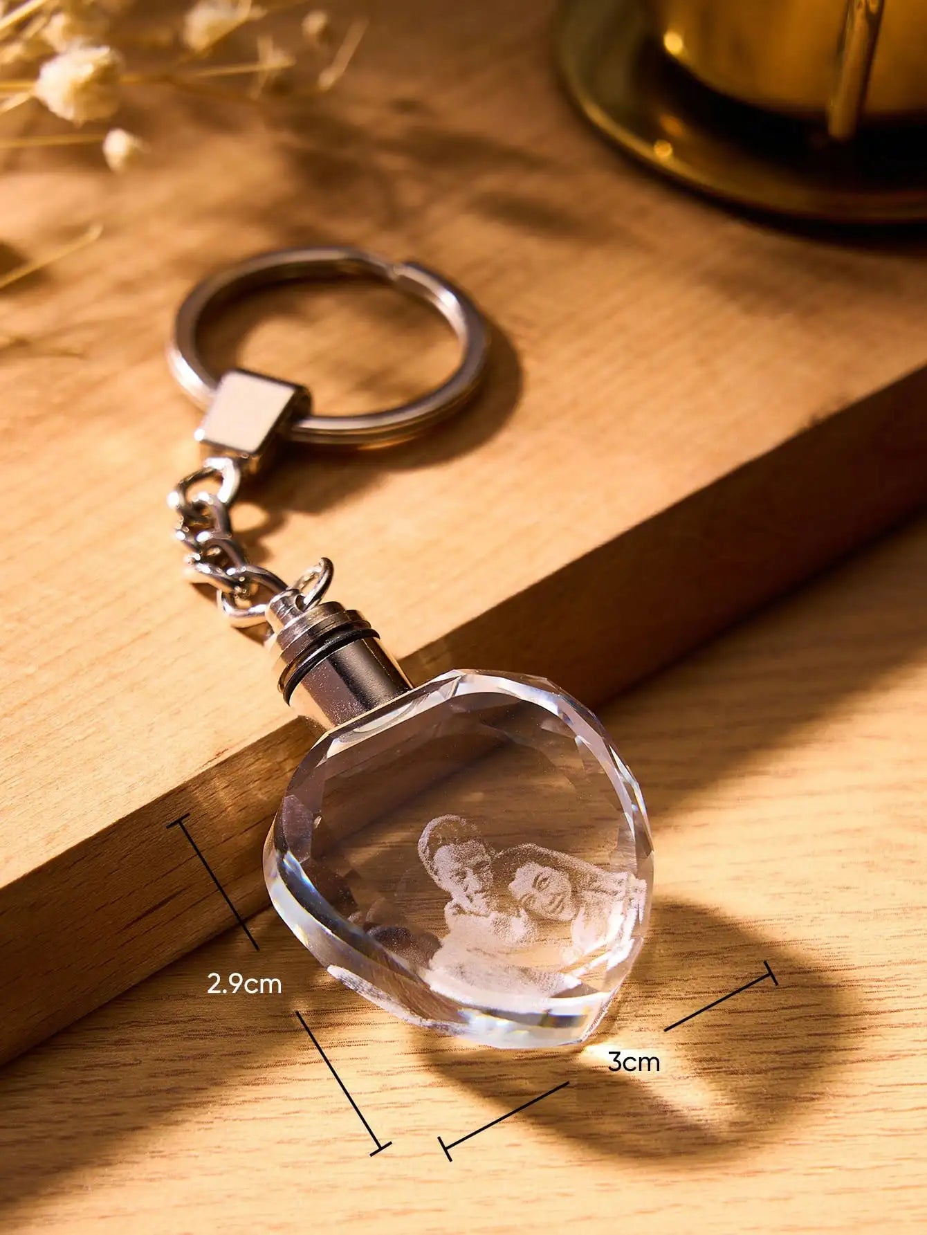 Custom Photo Crystal Keychain LED Light | Laser Engraved Gift