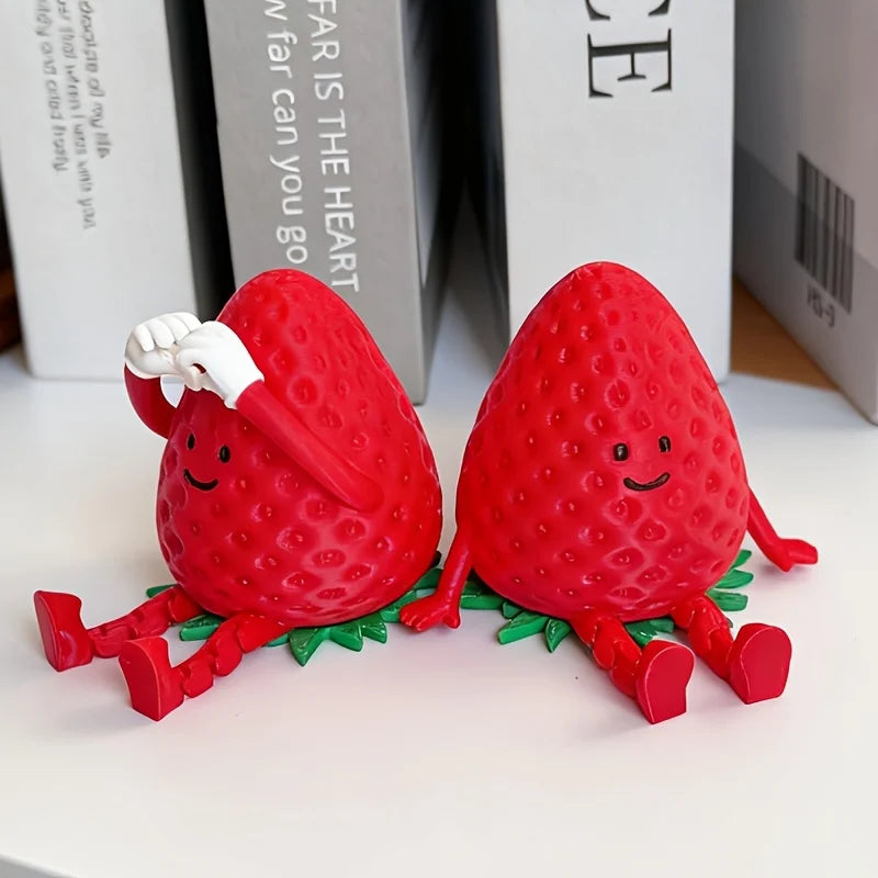 2-Piece Set with Random Styles, Includes Pen Refills, Strawberry-Shaped Ornaments with Movable Joints, Cute Little Figure Design, Suitable for Home and Office Desktop Decoration Peaceful Pleasures Health and Wellness