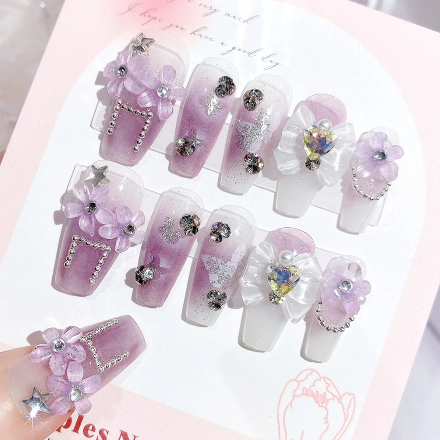 24pcs 3D Bow Press On Nails | Y2K Glitter Rhinestone Almond Set Press On Nails Peaceful Pleasures Health and Wellness style3