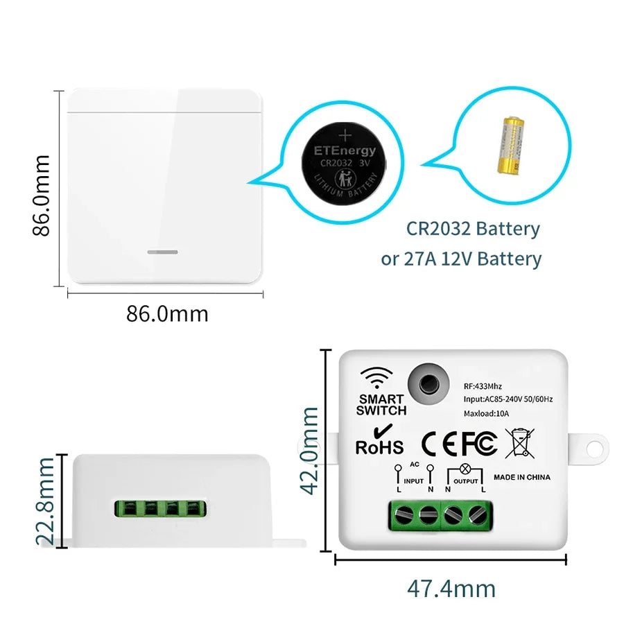Wireless RF 433Mhz Light Switch 1/2/3Gang Wall Panel Switch Remote Control Interruptor for Home LED Lighting AC 100-240V 10A Peaceful Pleasures Health and Wellness