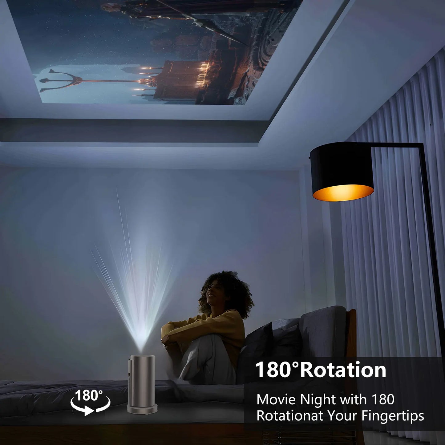 Portable Android Projector 90°Adjust Stand Hight Adjustable Dustproof 1080p Support 4K WiFi and Bluetooth (Mini TS3) Peaceful Pleasures Health and Wellness