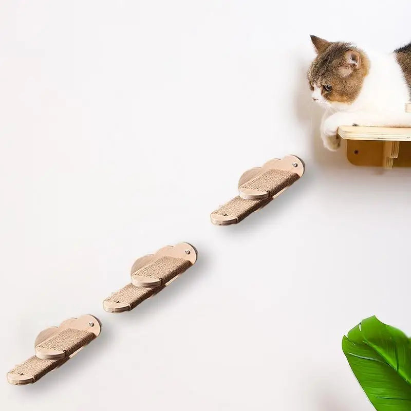 Cat Steps for Wall Solid Wood Wall Floating Cat Stairway Safe Elegant Kitten Shelves Perches for Bedroom Living Room Indoor Use Peaceful Pleasures Health and Wellness
