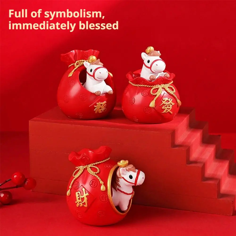 New Year of the Horse Zodiac Resin Ornament - Bag Money Theme Home Decoration New Year Annual Party Gift Craft Accessory Peaceful Pleasures Health and Wellness