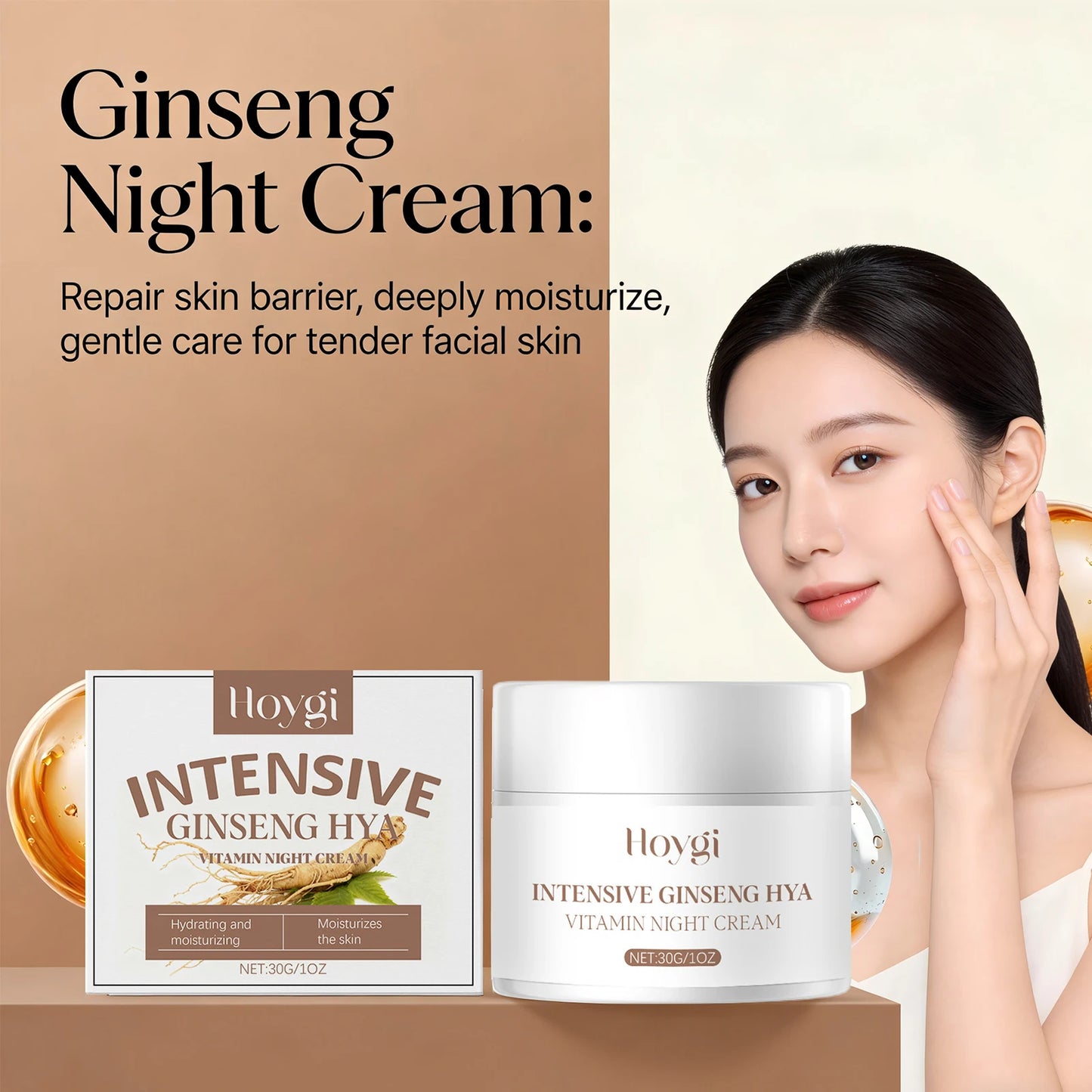 Ginseng Night Cream Hyaluronic Acid Face Cream Antioxidant Brightening Skin Tone Repair Skin Barrier Nourishing Night Skin Care Peaceful Pleasures Health and Wellness