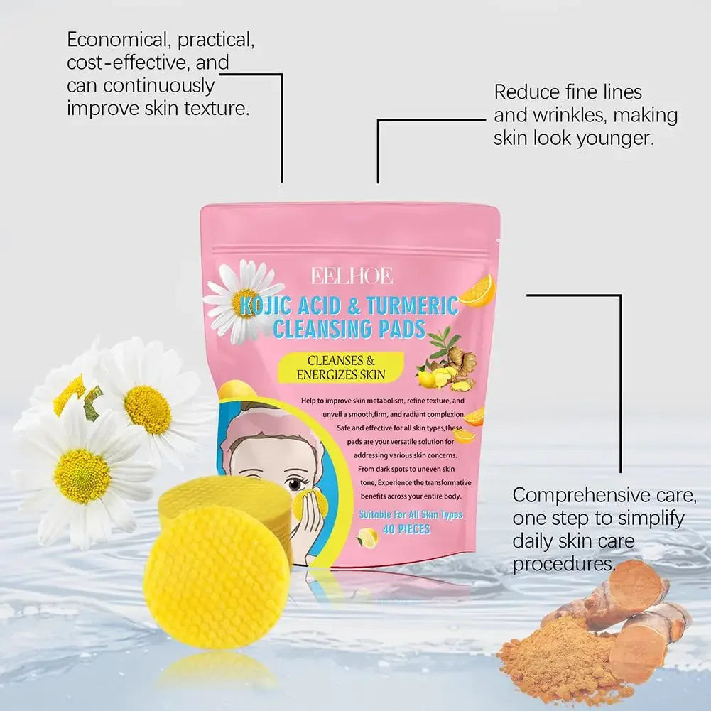 Turmeric Kojic Acid Facial Exfoliating Cleansing Pads Lemon deeply Cleansing skin brightening Whitening Cotton pad skin care Peaceful Pleasures Health and Wellness