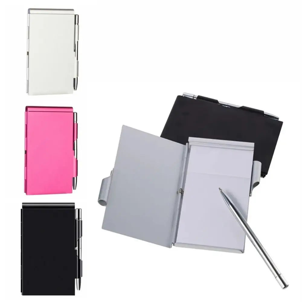 Portable Aluminum Notepad with Memo Pads with Pen Office Memo Pad Pocket Refillable Paper Clamshell Notebook Gift Supplies Peaceful Pleasures Health and Wellness