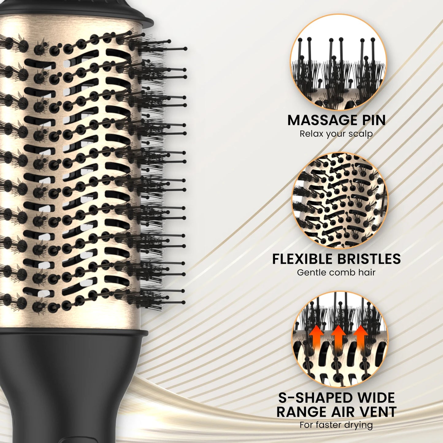 LISAPRO One-Step Hot Air Brush&Volumizer PLUS 2.0 Hair Dryer and Hair Styler New Black Golden Hair Curler Brush Peaceful Pleasures Health and Wellness
