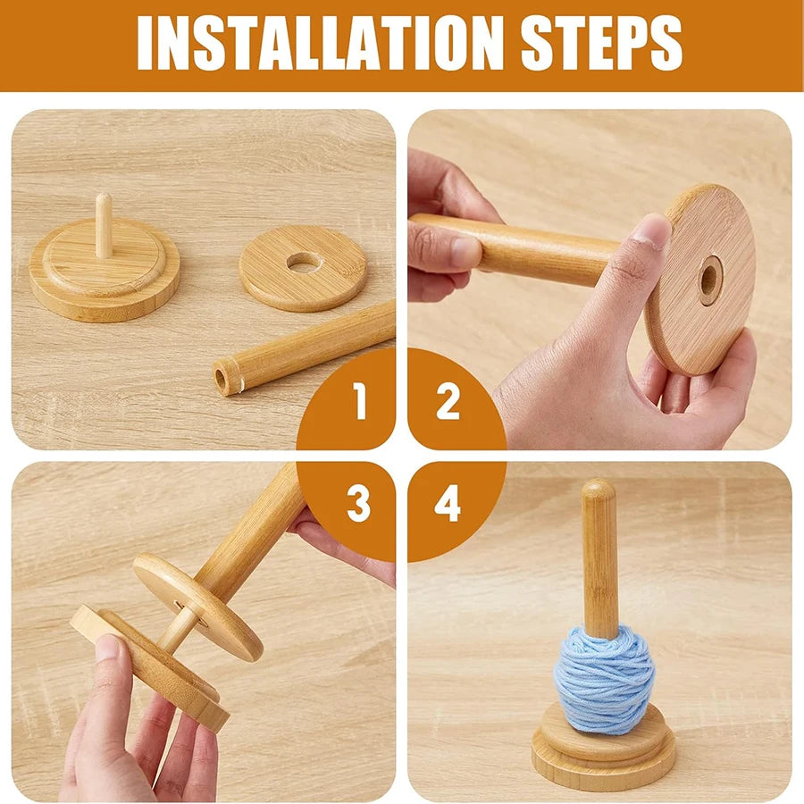 Wooden Yarn Skein Holder & Dispenser – Spinning Yarn Organizer for Crocheting, Knitting & Embroidery Peaceful Pleasures Health and Wellness