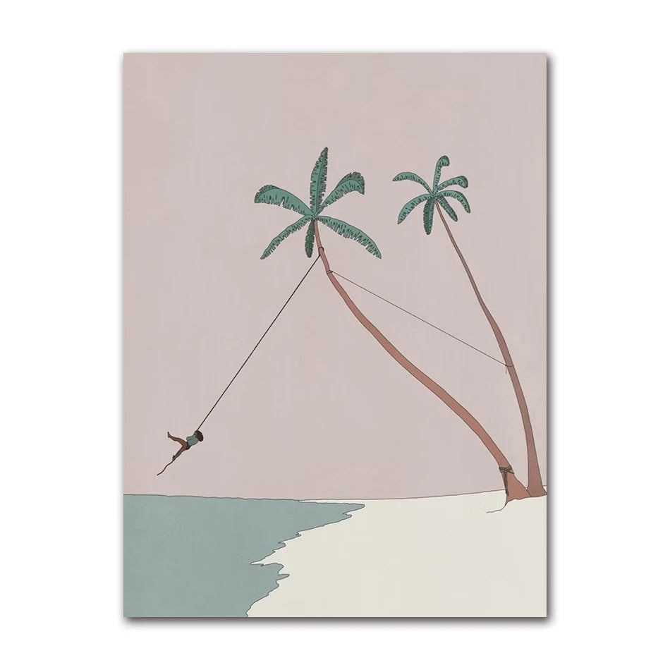 Minimalist Landscape Canvas Wall Art | Bicycle Surf Lake House