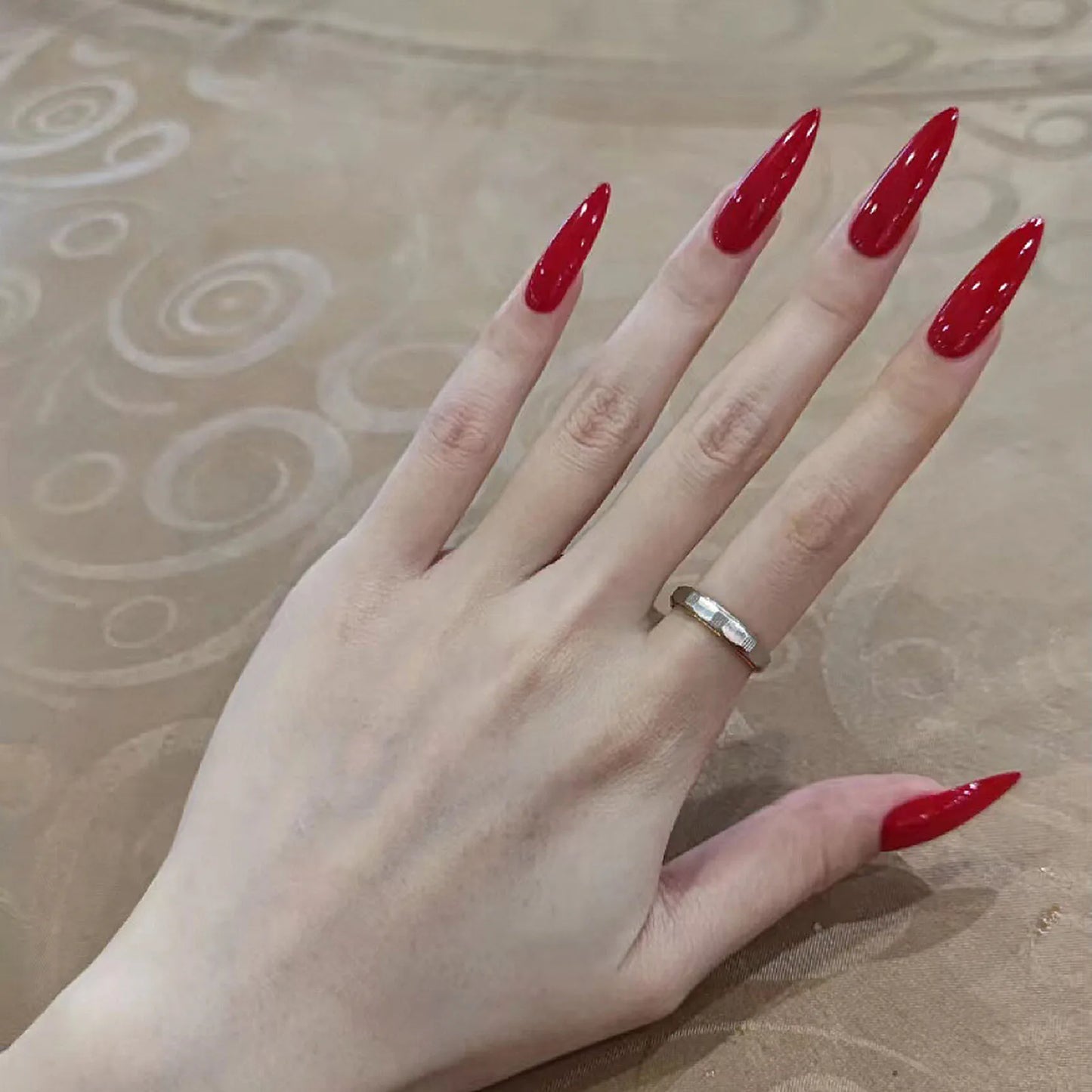 24pcs Long Pointed Red Press On Nails | Full Cover Stiletto Tips