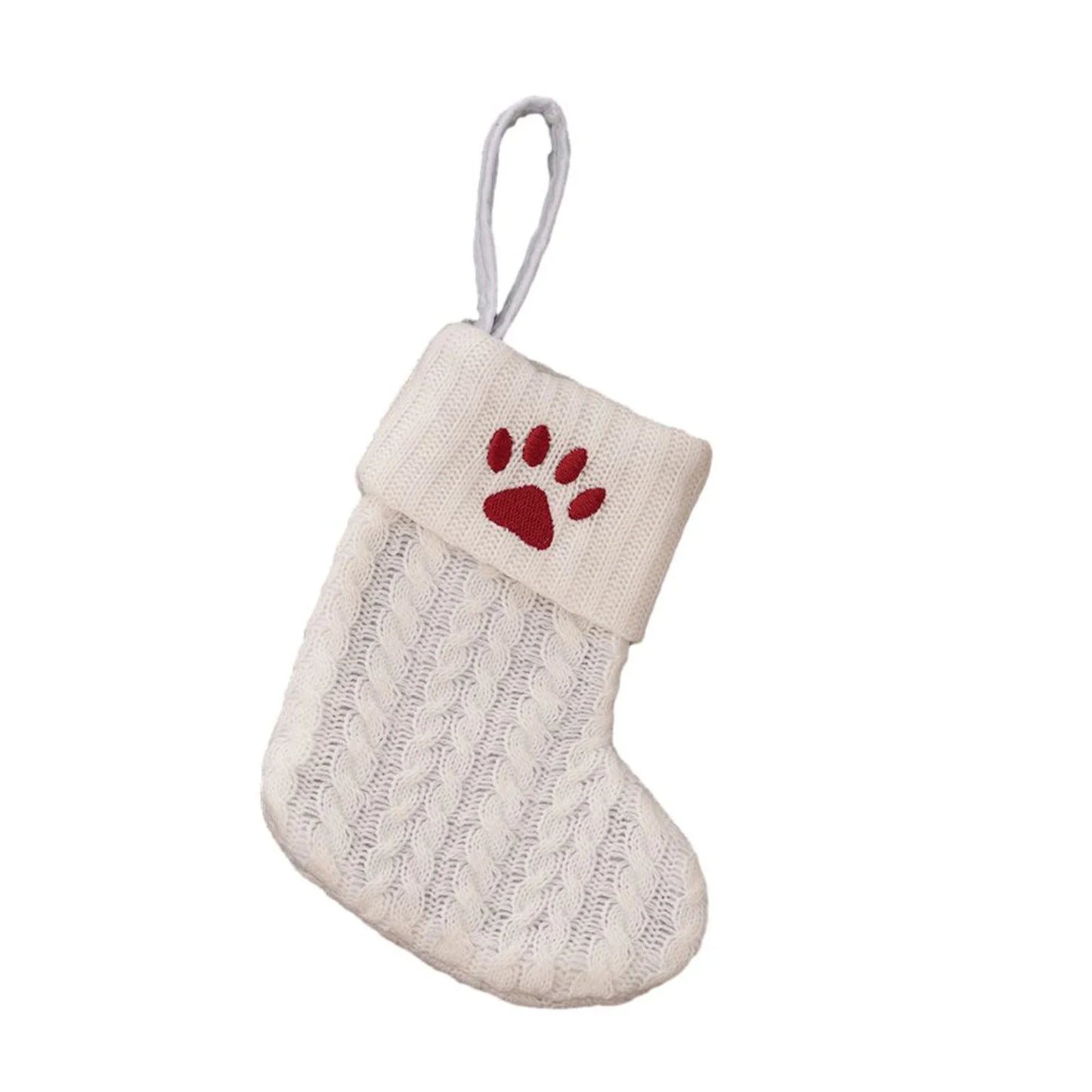 Knitted Christmas Stocking with Hanging Rope | Kids Candy Bag