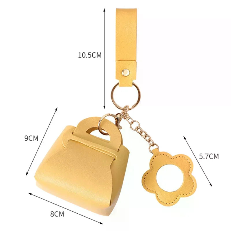 PU Leather Mini Clutch Bag Keychain with Mirror | Cute Pendant