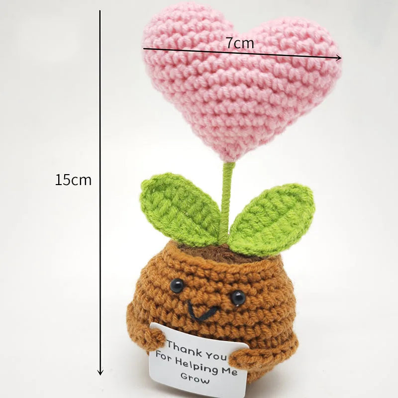 Crochet Sunflower Pot Ornament | Handmade Gift with Positivity Card