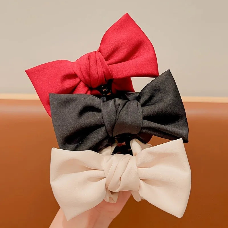 3-Pack Satin Bow Hair Clips | Large Firm Disc Grip for Women